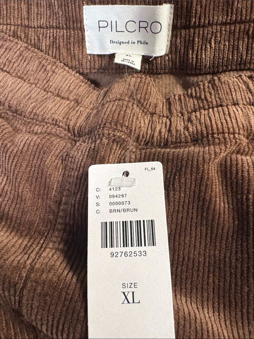 NWT Pilcro Izzie Relaxed Corduroy Pull On Barrel Pants Brown Size XL - Picture 5 of 5